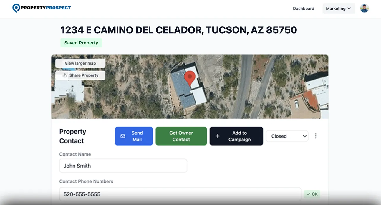 Owner contact panel showing phone and email with DNC tags